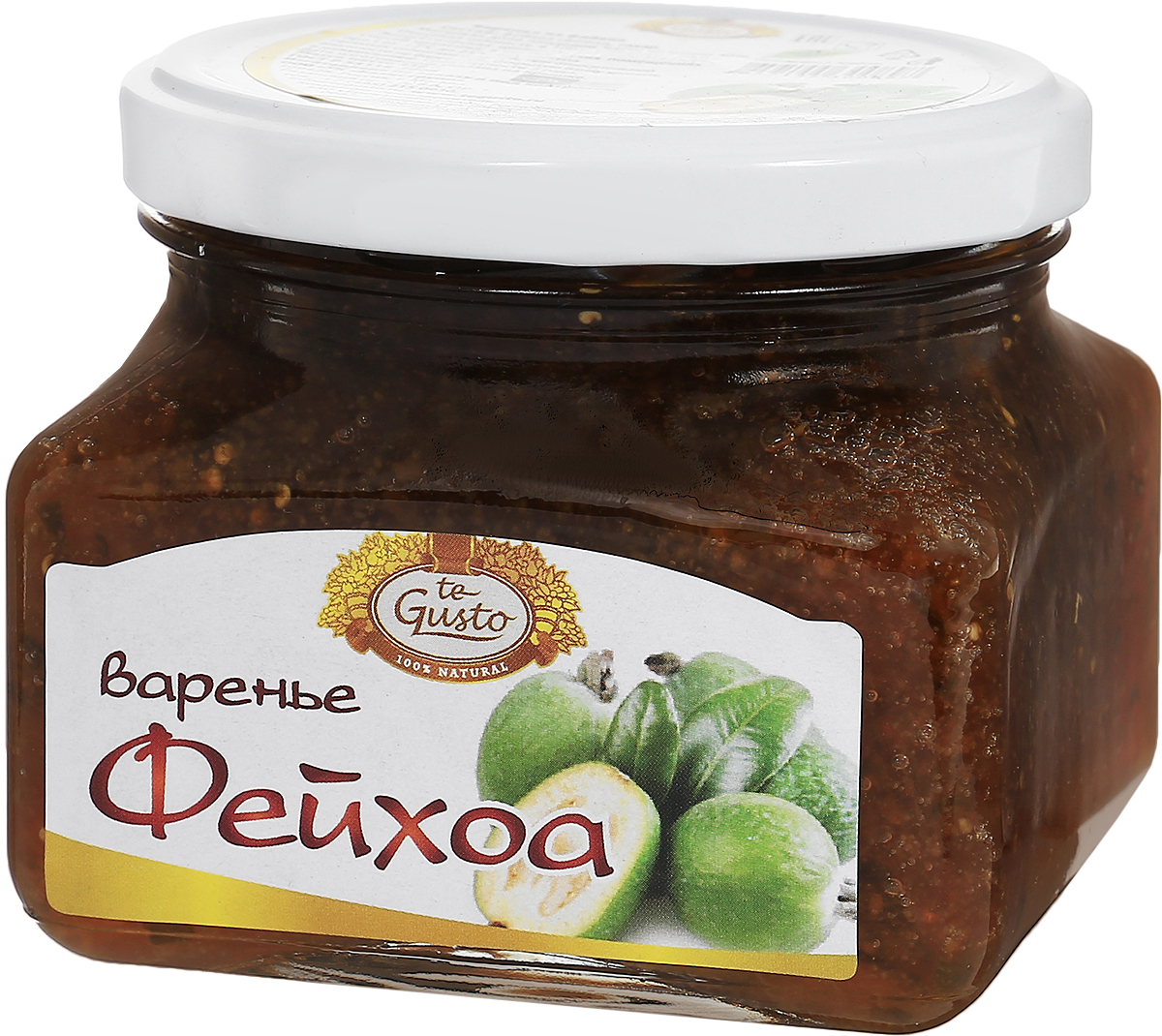 te Gusto Варенье из фейхоа, 430 г0120710 te Gusto Варенье из фейхоа, 430 г0120710Варенье te Gusto сварено из свежих ягод фейхоа, выращенных в Армении.Фейхоа - единственная ягода, содержание йода в которой не меньше, чем в морепродуктах. В кожуре плода содержатся биологически активные вещества: кахетин и лейкоантоцин, которые являются мощными антиоксидантами обладающие профилактическим действием на онкологические заболевания. Витамин С и ароматные эфирные масла фейхоа применяются при лечении простудных заболеваний, ОРЗ и гриппа, а также в качестве иммуномодулятора. Для лечения лучше употреблять плоды с теплым питьем в виде варенья. Плоды фейхоа врачи назначают людям с нарушениями работы щитовидной железы и при умственных нагрузках.