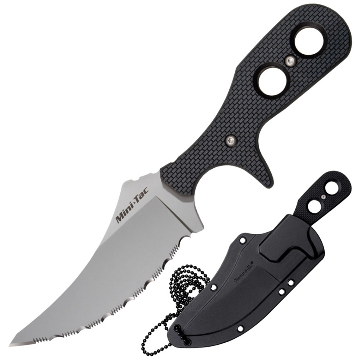 Нож Cold Steel Mini Tac, длина клинка 3/8, серрейторCS/49HSFSZ Нож Cold Steel Mini Tac, длина клинка 3/8, серрейторCS/49HSFSZСреди большого количества изделий, производимых компанией Колд Стил, нельзя обойти вниманием нож Cold Steel Mini Tac Skinner. Настоящему охотнику просто необходимо купить обе модели линейки. Экземпляры, с фиксированным, эстетически радующим взгляд, клинком изготовлены из высокопрочной стали, стойкой к коррозии и удивительно долговечной в использовании, в духе этого американского концерна. Специально нанесенные в процессе обработки царапины на лезвии придают матовость и увеличивают стойкость и надежность.Рукоять не уступает по крепости и ударопрочности клинку. Ножны, входящие в комплект, изготовлены из полимерного материала, обеспечивающего безопасность хранения и ношения
