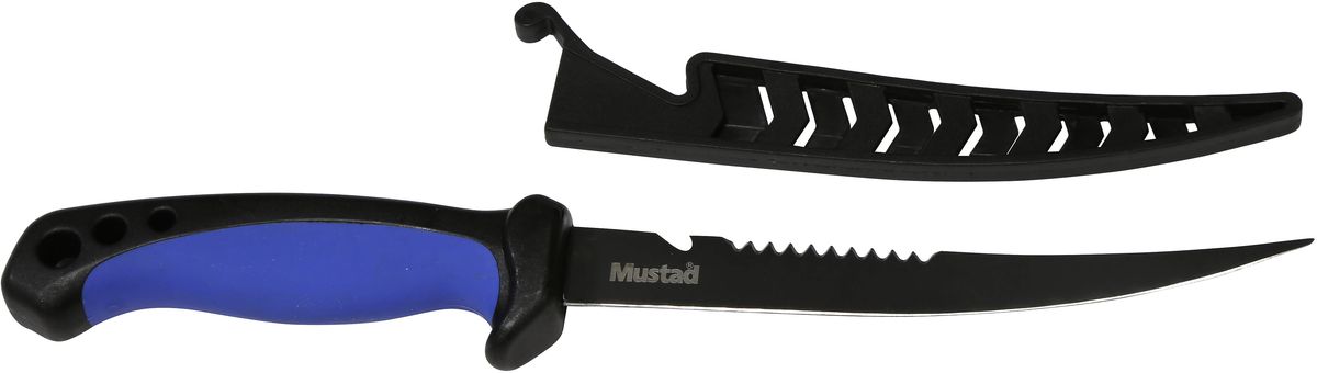 Нож филейный Mustad, длина лезвия 16 смМТ022 Нож филейный Mustad, длина лезвия 16 смМТ022Филейный нож Mustad изготовлен из высококачественных материалов. Лезвие из немецкой нержавеющей стали с покрытием DuPont Teflon, которое защищает от коррозии и гарантирует беспрепятственное скольжение лезвия. Эргономичная рукоятка с мягким удобным полипропиленом. В комплект входит пластиковый чехол для лезвия с блокиратором. Длина лезвия 160 мм, общая длина ножа 285 мм. Вес ножа 75 г., вес ножа в комплекте с чехлом 90 г.