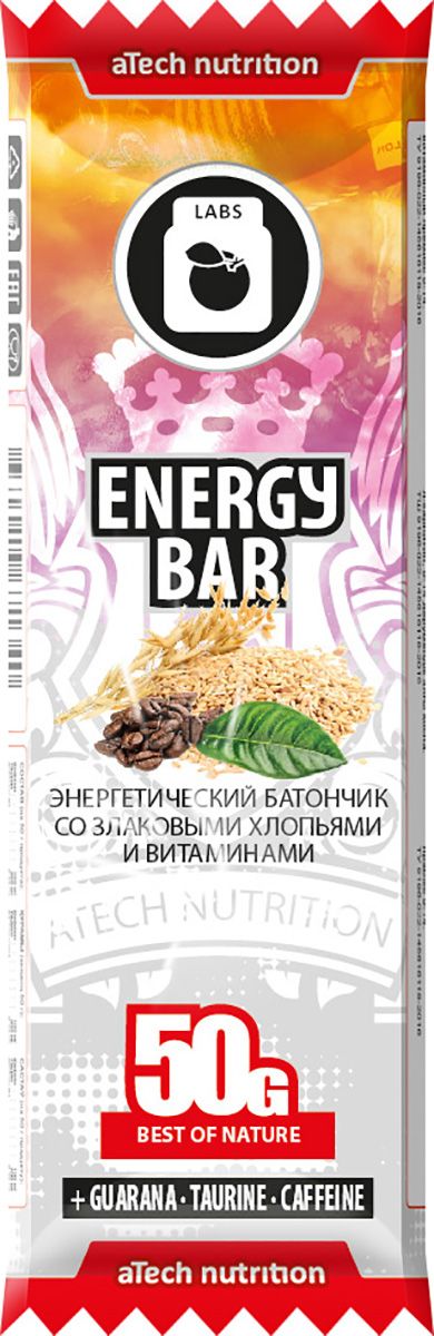 Спортивный батончик aTech Nutrition Energy Bar, гуарана, 50 г4630019671340 Спортивный батончик aTech Nutrition Energy Bar, гуарана, 50 г4630019671340Батончик Energy bar с содержанием гуараны и таурина станет отличным заменителем кофе и наделит вас дополнительной энергией как в разгар рабочего или учебного дня, так и перед тренировкой или просто разбудит ваш сонный мозг! Плод дикой гуараны широко известен своими полезными свойствами и высоким содержанием натуральных микроэлементов и витаминов. Особая его популярность обусловлена высоким содержанием настоящего кофеина, который применяется в спорте для восстановления сил и при похудении, так как, ускоряя обмен веществ он помогает сжигать лишние жиры и способствует снижению аппетита. В помощь кофеину и для усиления его воздействия применяется таурин, который улучшает концентрацию внимания и память, благотворно влияет на сосуды и укрепляет иммунитет. Находясь в автомобильной пробке или офисе, на отдыхе с друзьями или на парах, на велопрогулке или в спортзале - для восполнения энергии при отсутствии возможности полноценного приема пищи или между ними воспользуйся батончиками от...