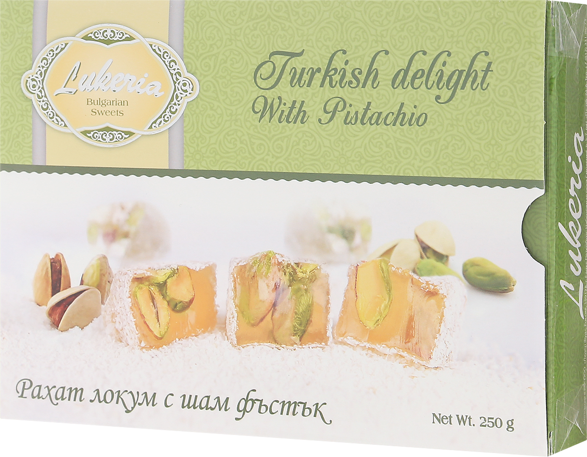 Lukeria рахат-лукум с фисташками, 250 гB18028 Lukeria рахат-лукум с фисташками, 250 гB18028Превосходный рахат-лукум с фисташками от Lukeria. История восточных сладостей насчитывает многие тысячелетия. Благодаря гурманам Ближнего и Среднего Востока во всем мире стали известны халва, нуга, пахлава и конечно, знаменитый рахат-лукум – уже сами эти названия содержат привкус восточных сказок. Отличало их также то, что восточные сладости можно было хранить в теплом климате, и они не теряли своей свежести и не портились. Экзотические лакомства далекого Востока в течение долгого времени были неизвестны европейцам. В Европе они появились примерно в XVII – XVIII веках, их подавали в самых богатых домах как изысканные деликатесы. Вскоре восточные сладости стали признаком тонкого вкуса. Уважаемые клиенты! Обращаем ваше внимание, что полный перечень состава продукта представлен на дополнительном изображении.