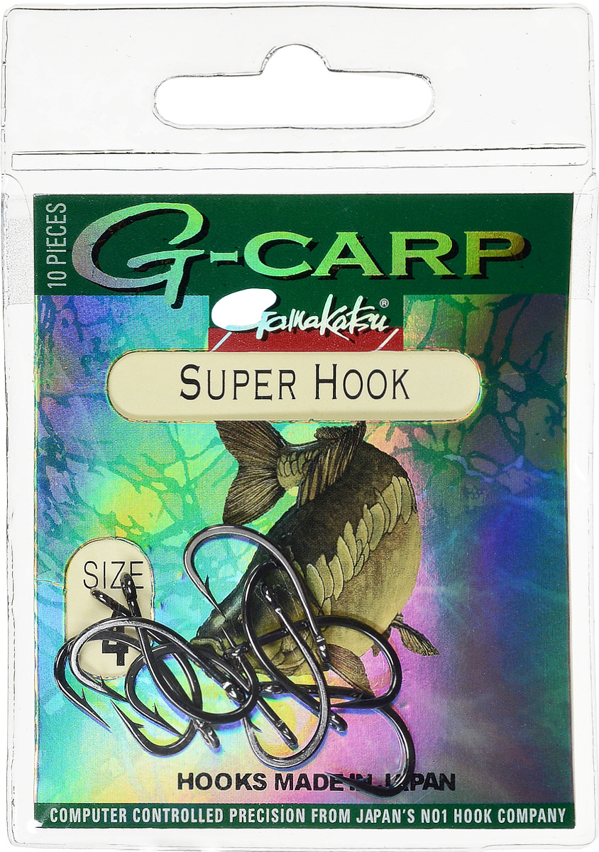 Крючок рыболовный Gamakatsu G-Carp. Super Hook, №4, 10 шт111726.937 Крючок рыболовный Gamakatsu G-Carp. Super Hook, №4, 10 шт111726.937Крючок Gamakatsu G-Carp. Super Hook предназначен для применения в составе волосяных оснасток с тонущими насадками, сборными и балансированными на чистых участках дна. Универсальная форма крюка позволяет применять его не только в составе монтажей, но и насаживать наживку непосредственно на него. Областью применения является как стоячая вода, так и течение. Не имеют бокового отгиба, острие прямое, без подгиба внутрь.На сегодняшний день рыболовные крючки Gamakatsu являются лучшими по качеству в Японии и Европе. Все крючки выполняются из очень прочной стальной проволоки. Жала крючков имеют химическую заточку. Вид крепления: ушко.Размер крючка: №4.