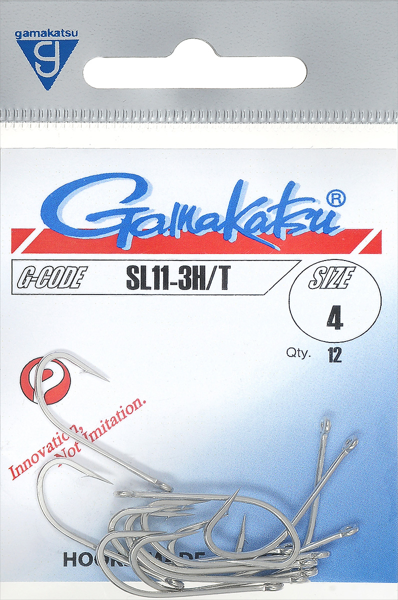 Крючок рыболовный Gamakatsu SL11-3H/T, размер 4, 12 шт14678600400 Крючок рыболовный Gamakatsu SL11-3H/T, размер 4, 12 шт14678600400Крючок Gamakatsu SL11-3H/T прекрасно подойдет для ловли крупной рыбы. Изделие изготовлено из высококачественной и прочной стали. Подходит для растительных и животных насадок. Крючок идеально справляется с любой рыбой как на море, так и на спокойной воде. Размер: 4. Количество: 12 шт. Вид головки: кольцо.