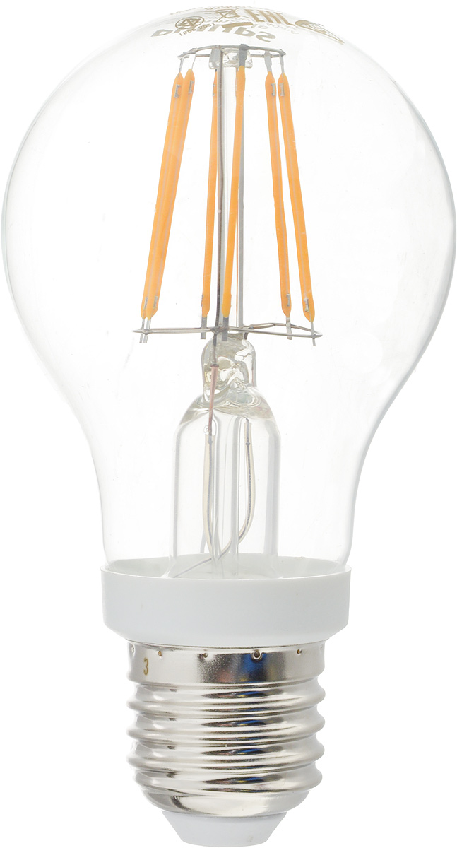 Лампа светодиодная Philips, цоколь E27, 7,5W, 2700КЛампа LEDClassic 7.5-70W A60 E27 WW CL Лампа светодиодная Philips, цоколь E27, 7,5W, 2700КЛампа LEDClassic 7.5-70W A60 E27 WW CLСовременные светодиодные лампы Philips экономичны, имеют долгий срок службы и мгновенно загораются, заполняя комнату светом. Лампа классической формы и высокой яркости позволяет создать уютную и приятную обстановку в любой комнате вашего дома. Светодиодные лампы потребляют на 89 % меньше электроэнергии, чем обычные лампы накаливания, излучая при этом привычный и приятный теплый свет. Срок службы светодиодной лампы Philips составляет до 15 000 часов, что соответствует общему сроку службы 15 ламп накаливания. В результате менять лампы приходится значительно реже, что сокращает количество отходов. Напряжение: 220-240 В. Световой поток: 806 lm. Угол светового пучка: 270°.