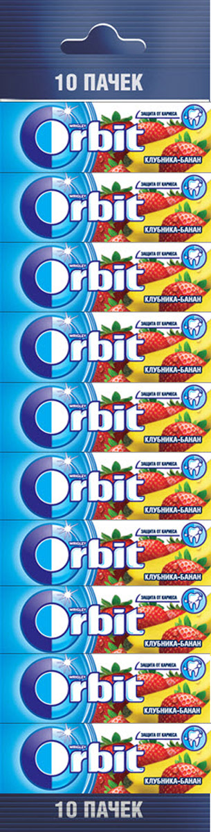 Orbit Клубника-банан жевательная резинка без сахара, 10 пачек по 13,6 г4009900469661 Orbit Клубника-банан жевательная резинка без сахара, 10 пачек по 13,6 г4009900469661Жевательная резинка Orbit Клубника-банан без сахара способствует поддержанию здоровья зубов: удаляет остатки пищи, способствует уменьшению зубного налета, нейтрализует вредные кислоты, усиливает процесс реминерализации эмали. Употребление жевательной резинки каждый раз после еды способствует поддержанию чистоты и здоровья зубов в дополнение к уходу за ротовой полостью с помощью зубной щетки. Уважаемые клиенты! Обращаем ваше внимание, что полный перечень состава продукта представлен на дополнительном изображении.