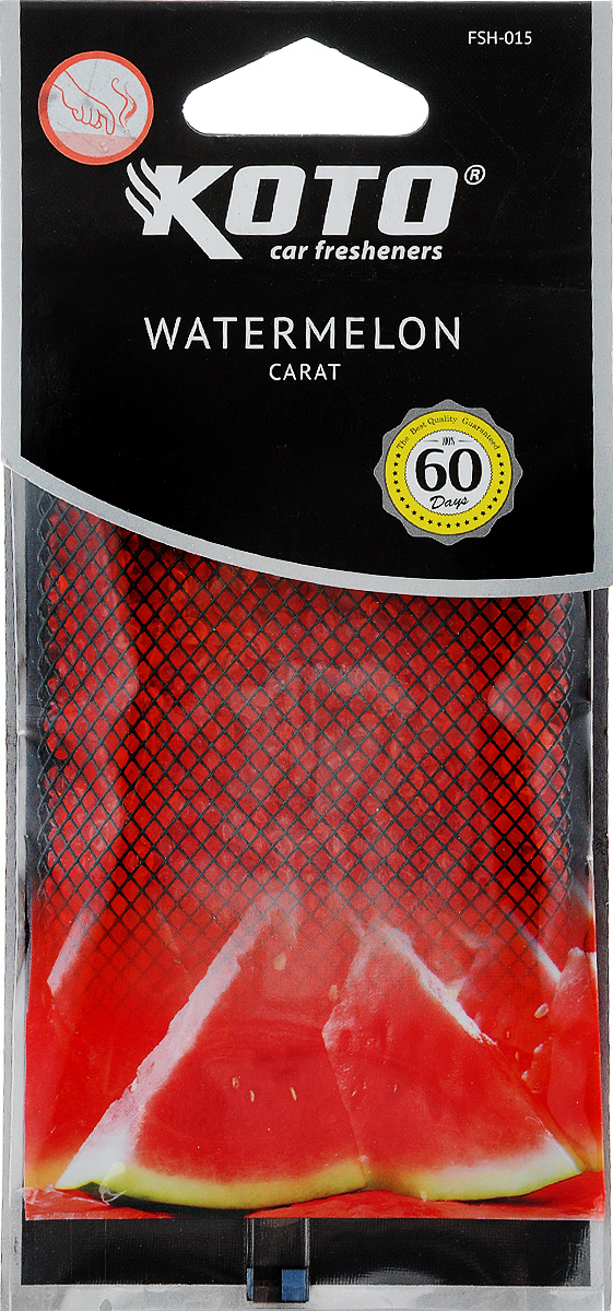 Ароматизатор автомобильный Koto Carat. Watermelon, гелевый, под сиденьеFSH-015 Ароматизатор автомобильный Koto Carat. Watermelon, гелевый, под сиденьеFSH-015Автомобильный ароматизатор Koto Carat. Watermelon эффективно устраняет неприятные запахи и придает легкий приятный аромат. Сочетание геля с парфюмами наилучшего качества обеспечивает устойчивый запах. Кроме того, ароматизатор обладает элегантным дизайном, поэтому будет гармонично смотреться в салоне любого автомобиля. Благодаря удобной конструкции, его можно положить под сиденье. Ароматизатор имеет продолжительный срок службы - до 60 дней. Его можно использовать не только в автомобиле, но и в домашних условиях.