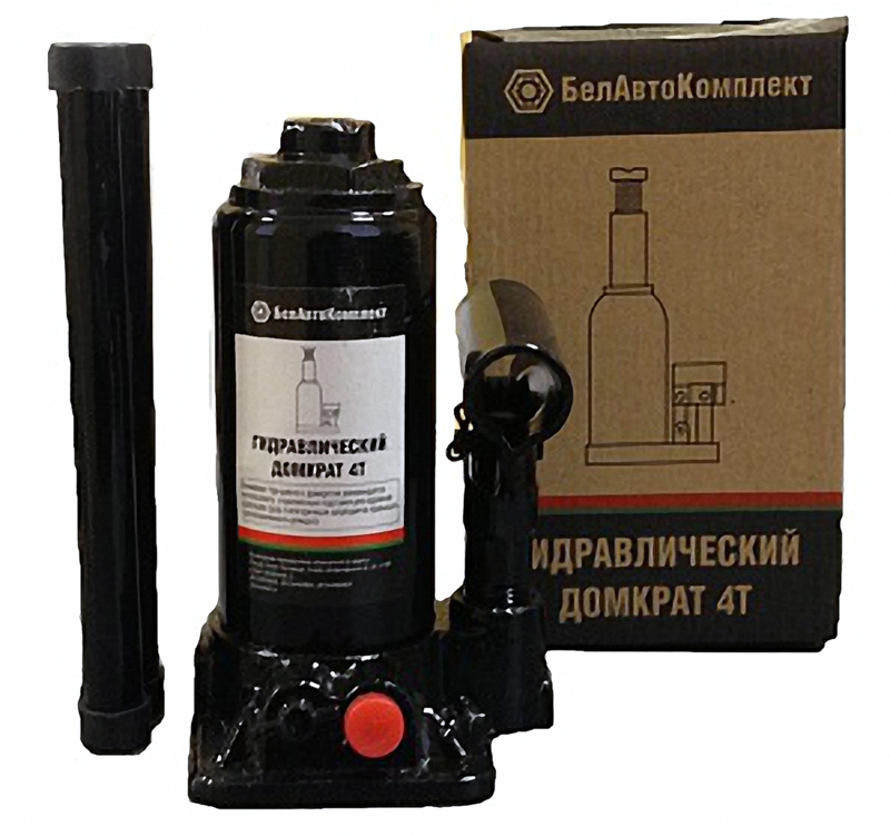 Домкрат бутылочный БелАвтоКомплект, с двумя клапанами, 4 тБАК.00028 Домкрат бутылочный БелАвтоКомплект, с двумя клапанами, 4 тБАК.00028Домкрат гидравлический бутылочный с предохранительным клапаном производства БелАвтоКомплект грузоподъёмностью 4 тонны (БАК.00028) предназначен для подъёма различных грузов, в том числе и автомобилей полной массой до четырёх тонн. Предохранительный клапан домкрата предотвращает повреждение изделия при перегрузке. Технические характеристики: высота подхвата (min) - 170 мм. высота подъёма (max) - 345 мм. ход винта - 60 мм. длина опорной площадки - 95 мм. ширина опорной площадки - 75 мм. площадь опорной площадки - 71 см. кв. диаметр подхватного пяточка - 20 мм. грузоподъёмность - 4 тонны масса изделия - 3,1 кг. предохранительный клапан - да.