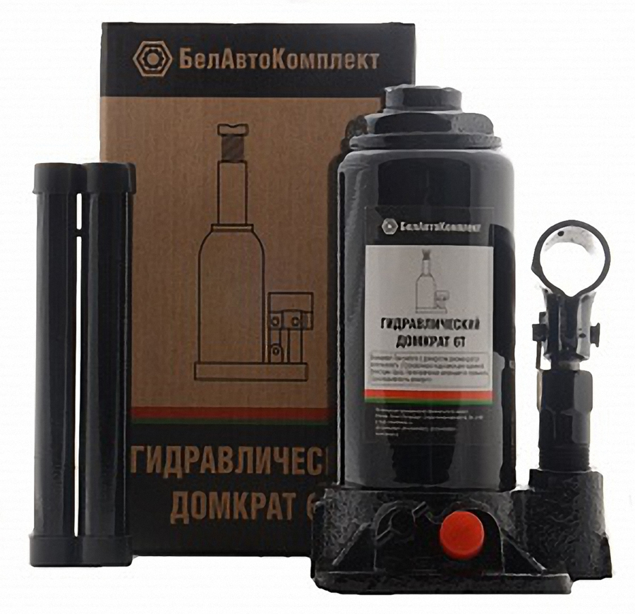 Домкрат бутылочный БелАвтоКомплект, с двумя клапанами, 6 тБАК.00030 Домкрат бутылочный БелАвтоКомплект, с двумя клапанами, 6 тБАК.00030Гидравлический домкрат 6 тонн (TUV, 2 клапана) производства компании БелАвтоКомплект предназначен для удобного и безопасного подъема транспортных средств и других грузов. Технические характеристики в мм Высота подхвата: 185 мм Ход винта: 60 мм Максимальная высота подъема: 360 мм Ширина опорной площадки: 85 мм Длина опорной площадки: 100 мм Диаметр подхватного пятачка: 30 мм Масса: 3,9 кг Гарантия: 6 месяцев Описание продукта Двух клапанный домкрат (TUV) грузоподъемностью 6 тонн обладает компактными габаритными размерами, относительно небольшим весом и удобством в эксплуатации. Гидравлический инструмент свободно размещается в багажном отделении автомобиля для оперативного выполнения ремонтных операций в полевых условиях. При изготовлении домкрата БелАвтоКомплект применяется специализированное высокоточное оборудование, обеспечивающее высокое качество компонентов устройства.