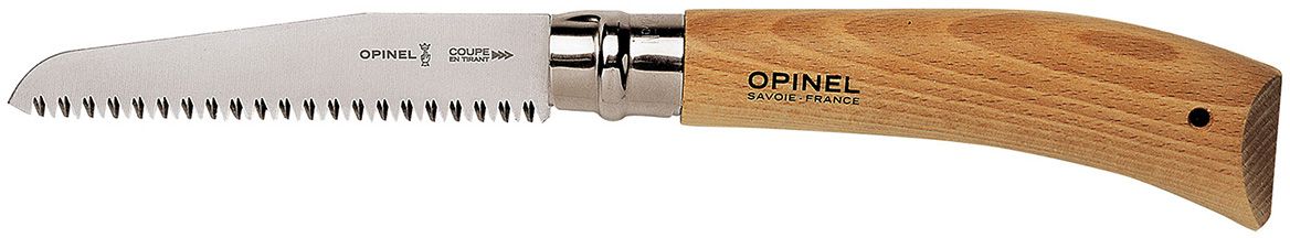 Нож-пила Opinel Nature №12, длина клинка 12 см, цвет: светло-коричневыйa026124 Нож-пила Opinel Nature №12, длина клинка 12 см, цвет: светло-коричневыйa026124Нож-пила Opinel, лезвие 12 см, углеродистая сталь, с антикоррозийным покрытием.Складная пила Opinel будет полезной не только в саду, но и в походе. При относительно небольших размерах нож-пила Opinel легко справляется с ветками, сучьями, стволами небольших деревьев диаметром до 8 см. Как и все ножи Opinel, нож-пила данного производителя имеет ножевой замок Viroblock.Характеристики ножа:Материал лезвия: сталь XC90 CarbonМатериал рукояти: букТип ножевого замка: ViroblockДлина лезвия, см: 12Длина ножа, см: 28Ширина лезвия, см: 2,5Длина в сложенном положении, см: 16,5Вес, гр: 110Вес ножа с упаковкой, гр: 140Viroblock - оригинальное запорное устройство, представляющее собой кольцо с прорезью, которое, будучи повернуто относительно оси ножа, упирается в пятку клинка и не доет ножу самопроизвольно складываться при работе или раскладываться в кармане. Конструкция эта защищена патентом и устанавливается на ножи Opinel с 1955 года, начиная с модели n° 6.