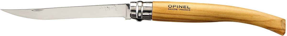 Нож филейный Opinel Slim №12, длина клинка 12 см, цвет: светло-коричневый. 001145001145 Нож филейный Opinel Slim №12, длина клинка 12 см, цвет: светло-коричневый. 001145001145Нож Opinel №12, филейный, нержавеющая сталь, рукоять - олива. Идеальный карманный нож для пикника, барбекю, походов, охоты и рыбалки. Характеристики ножа: Материал лезвия: сталь Sandvik 12C27 Полировка лезвия: зеркальная Материал рукояти: оливковое дерево Тип ножевого замка: Viroblock Приспособление для открытия клинка: насечка на лезвии Длина лезвия, см: 12 Длина ножа, см: 27,0 Ширина лезвия, см: 1,71 Длина в сложенном положении, см: 15,0 Вес, гр: 50 Вес ножа с упаковкой, гр: 56 Viroblock - оригинальное запорное устройство, представляющее собой кольцо с прорезью, которое, будучи повернуто относительно оси ножа, упирается в пятку клинка и не доет ножу самопроизвольно складываться при работе или раскладываться в кармане. Конструкция эта защищена патентом и устанавливается на ножи Opinel с 1955 года, начиная с модели n° 6.