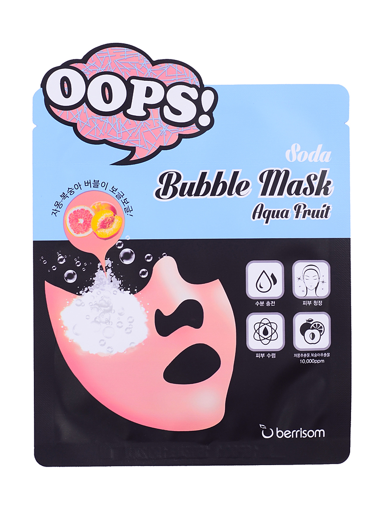 Berrisom Маска-пилинг для увлажнения Soda Bubble Mask Aqua Fruit, 18 млБР75 Berrisom Маска-пилинг для увлажнения Soda Bubble Mask Aqua Fruit, 18 млБР75«Шипучая» маска-пилинг для увлажнения кожи. Освежающая формула с газированной водой и фруктовыми экстрактами (граната, мандарина, грейпфрута, алоэ вера, челеного чая и др.). Маска сохраняет кожу увлажненной, в то же время создавая дополнительную пленку барьера влаги, чтобы защитить кожу от воздействия агрессивных элементов окружающей среды. Создает на коже обильные лопающиеся пузырьки, каждый из которых наполняет ее красотой и здоровьем!