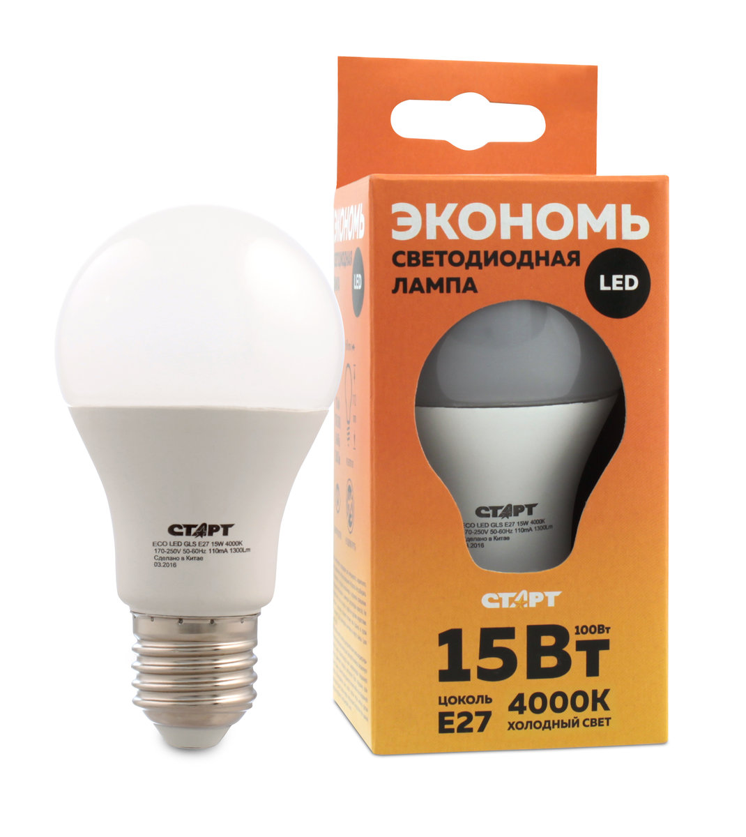 Лампа светодиодная СТАРТ Eco Лон, холодный свет, цоколь E27, 15W10665 Лампа светодиодная СТАРТ Eco Лон, холодный свет, цоколь E27, 15W10665Лампа светодиодная СТАРТ Eco Лон, холодный свет, цоколь E27, 15W