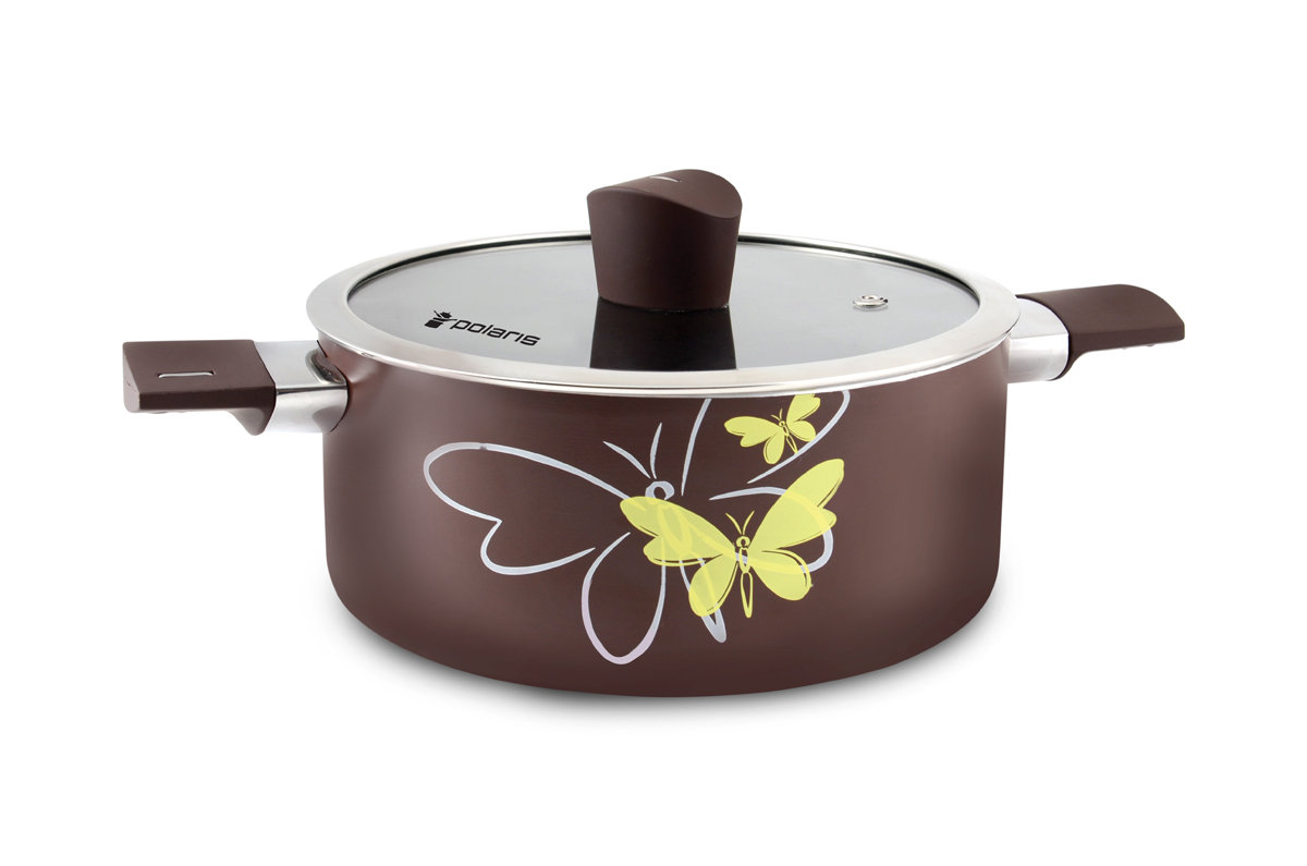 Кастрюля Polaris Spring-24C, с крышкой, 5 лSpring-24C Кастрюля Polaris Spring-24C, с крышкой, 5 лSpring-24CЭксклюзивный дизайн! Материал – штампованный алюминий. Толщина алюминия 3 мм. Внутреннее износостойкое антипригарное покрытие. Крышка из жаропрочного стекла с отверстием для выпуска пара. . Эргономичные ручки с покрытием soft touch не нагреваются и не скользят
