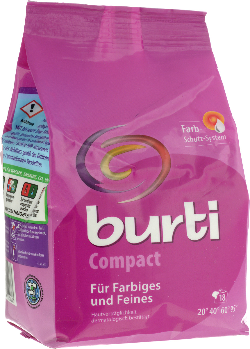 Порошок стиральный Burti Compact, для цветного и тонкого белья, концентрат, 893 г269580090 Порошок стиральный Burti Compact, для цветного и тонкого белья, концентрат, 893 г269580090Великолепный стиральный порошок Burti Compact для экономичного ухода с защитой цвета и волокон. Освежает цвет и эффективно удаляет трудновыводимые пятна: какао, молоко, соусов, яиц, крови и пота. Идеален для цветного и тонкого белья, так как содержит новую формулу, которая сохраняет как яркость цвета, так и оттенки пастельных тонов. Отстирывает и ухаживает за тонким высококачественным текстилем, даже в холодной воде. Оптимальная комбинация энзимов бережно ухаживает за бельем и делает ткань более гладкой. Вы можете доверять щадящему уходу за цветом, а так же вы можете забыть неприятную тему размытого рисунка - равно как линьку и блеклость. Порошок обладает системой анти-пилинг, которая предотвращает образование катышков, портящих вид ткани. Подходит для ручной стирки и стирки в автоматических стиральных машинах. Стиральный порошок Burti Compact - дерматологически тестирован, гигиеничен и гипоаллергенен. Товар сертифицирован.