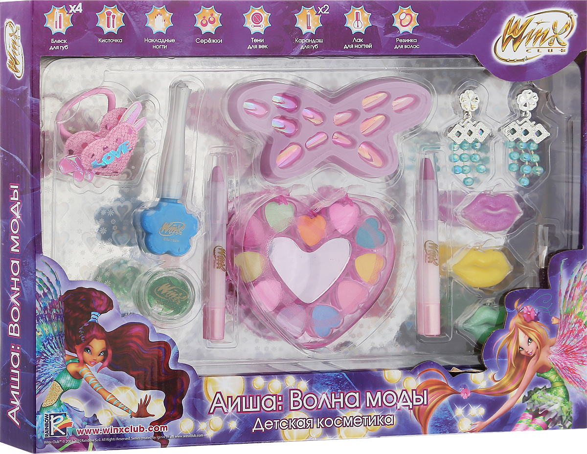 Winx Club Набор детской декоративной косметики Аиша Волна модыWNX1507-001 Winx Club Набор детской декоративной косметики Аиша Волна модыWNX1507-001Набор детской косметики Winx Club Аиша: Волна моды (блеск, тени, лаки, кисточки) изготовлен под лицензией известного мультсериала и включает всё необходимое для создания яркого образа. Красочное, фирменное оформление упаковки, любимые персонажи, качество и безопасность для ребёнка - всё это делает лицензионную продукцию привлекательной и популярной среди покупателей всех возрастов. Рекомендуемый возраст от 3 лет. Не рекомендуется детям до 3-х лет. Уважаемые клиенты! Обращаем ваше внимание, что полный перечень состава представлен на дополнительном изображении.