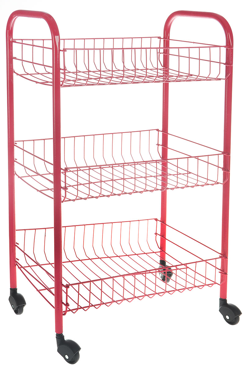 Этажерка Metaltex Siena Color, 3-уровневая, цвет: малиновый, 41 x 23 x 63 см34.06.33-528_малиновый Этажерка Metaltex Siena Color, 3-уровневая, цвет: малиновый, 41 x 23 x 63 см34.06.33-528_малиновыйЭтажерка Metaltex Siena Color с тремя полками выполнена из высококачественной стали, окрашенной краской, содержащей эпоксидный порошок. Очень удобная и компактная, но в то же время вместительная, она прекрасно впишется в пространство любого помещения. Ее можно установить в ванной комнате и ваши шампуни, гели для душа и различные крема всегда будут под рукой; на кухне этажерку можно использовать для хранения посуды и продуктов. Благодаря колесикам этажерку можно перемещать в любую сторону без особых усилий.