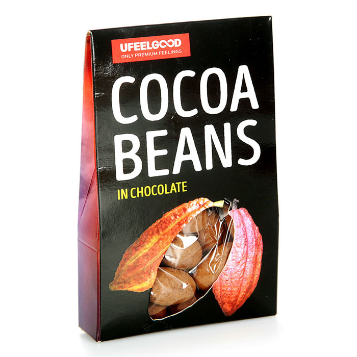 UFEELGOOD Cocoa Beans in Chocolate какао бобы в ремесленном шоколаде, 50 г4680016092327 UFEELGOOD Cocoa Beans in Chocolate какао бобы в ремесленном шоколаде, 50 г4680016092327Сорт какао-бобов – ECUADOR CNN-51. Кристаллы сахара производятся из 100% натурального сахарного тростника. Тростник собирается, очищается, затем выжимается сок, который потом кристаллизуется. Все это происходит в течение двадцати четырех часов после сбора урожая. 5 аргументов ЗА! Это новый вкус! Оригинальное сочетание вкусов ферментированных бобов с шоколадом. Энерго-тоник! Вещества, содержащиеся в какао-бобах и шоколаде, поднимают настроение и жизненный тонус. Полезно! Какао-бобы – одни из самых мощных антиоксидантов на Земле. Удобно! Быстрый способ перекусить. Можно употреблять в качестве десерта с кофе или чаем.