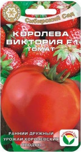 Семена Сибирский сад Томат. Королева Виктория, 15 шт9568 Семена Сибирский сад Томат. Королева Виктория, 15 шт9568Новый гибрид для получения массового раннего урожая красивых товарных томатов, очень востребованных по форме и размеру на рынке овощной продукции. От всходов до начала плодоношения всего 83-95 дней. Растение детерминантное, мощное, высотой до 100 см, отличается дружным плодоношением, завораживает обильными россыпями томатов клубничной формы. Первое соцветие закладывается рано, над 5-7 листом. Плоды плотные, красные, гладкие, округлой формы, с милым носиком на вершине, массой 190-300 г, с отличными вкусовыми качествами. Устойчивы к растрескиванию, транспортабельны, универсального назначения. Гибрид жаростойкий, устойчив к стрессам, ВТМ, вершинной и корневой гнили. Рекомендуется для выращивания в защищенном и открытом грунте. Урожайность - 15-17 кг/м2. Хорошо реагирует на полив и обильные подкормки комплексными минеральными удобрениями в период налива плодов.