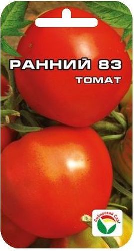 Семена Сибирский сад Томат. Ранний 83, 20 штBP-00000620 Семена Сибирский сад Томат. Ранний 83, 20 штBP-00000620Неприхотливый скороспелый сорт, отличается дружным созреванием плодов в кисти. Рекомендуется для выращивания в открытом грунте. От всходов до начала созревания плодов 95-110 дней. Растение низкорослое, высотой 35-60 см, можно выращивать без пасынкования и подвязки. Плоды округлые, гладкие, красные, массой до 100 г, прекрасных вкусовых качеств, хороши как в свежем, так и в консервированном виде. Урожайность сорта до 7,5 кг с 1 м2. Посев на рассаду производят за 50-60 дней до высадки растений на постоянное место. Оптимальная постоянная температура прорастания семян 23-25°С. При высадке в грунт на 1 м2 размещают 4-5 растений. Сорт хорошо реагирует на полив и подкормки комплексными минеральными удобрениями.