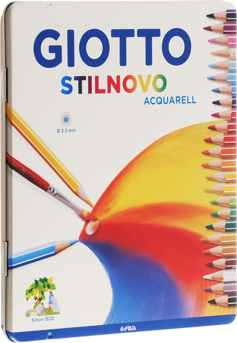 Giotto Набор цветных акварельных карандашей Stilnovo Acquarell 24 шт256300 Giotto Набор цветных акварельных карандашей Stilnovo Acquarell 24 шт256300Цветные акварельные карандаши Glotto Stilnovo Acquarell непременно понравятся вашему юному художнику. Набор включает в себя 24 ярких насыщенных цветных карандаша гексагональной формы с серебряным нанесением по ребру грани. Идеально подходят для школы. Карандаши изготовлены из сертифицированного дерева, экологически чистые, имеют прочный неломающийся грифель, не требующий сильного нажатия и легко затачиваются. На рубашке карандаша имеется место для нанесения имени. Порадуйте своего ребенка таким восхитительным подарком!