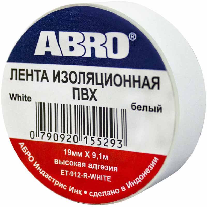 Изолента Abro, цвет: белый, 19 мм х 9,1 мET-912-WH Изолента Abro, цвет: белый, 19 мм х 9,1 мET-912-WHПредназначение: — Изоляция проводов низкого напряжения. — Намотка пучков проводки — Маркирование Преимущества: —Эластичная —Устойчива к растяжению —Имеет высокую адгезию