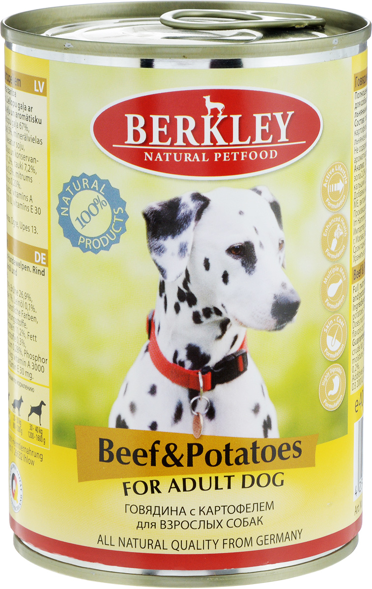 Консервы Berkley, для взрослых собак, говядина с картофелем, 400 г0120710 Консервы Berkley, для взрослых собак, говядина с картофелем, 400 г0120710Консервы Berkley - полноценное консервированное питание для взрослых собак. Не содержат сои, консервантов, искусственных красителей и ароматизаторов. Корм полностью удовлетворяет ежедневные энергетические потребности животного и обеспечивает оптимальное функционирование пищеварительной системы.Товар сертифицирован.