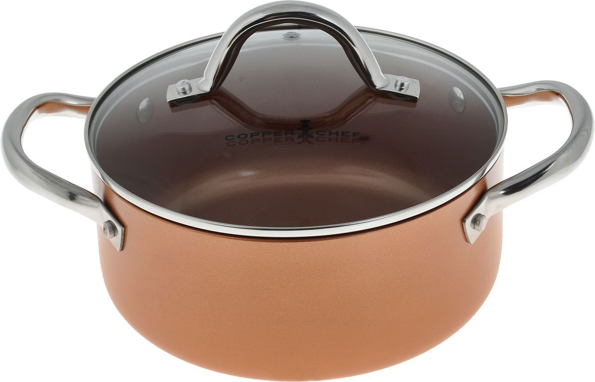 Кастрюля Copper Chef с крышкой, с керамическим покрытием, 3,08 лKC15062-02000 Кастрюля Copper Chef с крышкой, с керамическим покрытием, 3,08 лKC15062-02000Кастрюля Copper Chef изготовлена из высококачественного алюминия с антипригарным керамическим покрытием. Благодаря керамическому покрытию пища не пригорает и не прилипает к поверхности кастрюли, что позволяет готовить с минимальным количеством масла. Кроме того, такое покрытие абсолютно безопасно для здоровья человека. Достоинства керамического покрытия: - устойчивость к высоким температурам и резким перепадам температур; - устойчивость к царапающим кухонным принадлежностям и абразивным моющим средствам; - устойчивость к коррозии; - водоотталкивающий эффект; - покрытие способствует испарению воды во время готовки; - длительный срок службы; - безопасность для окружающей среды и человека. Изделие оснащено ручками, выполненными из нержавеющей стали, и стеклянной крышкой с отверстием для выхода пара. Кастрюля подходит для использования на газовых, электрических, стеклокерамических...