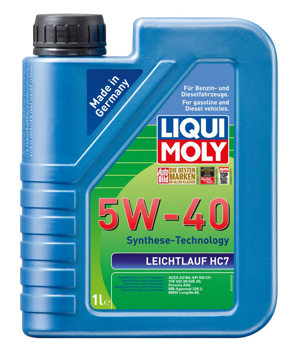Масло моторное Liqui Moly Leichtlauf HC 7, НС-синтетическое, 5W-40, 1 л1346 Масло моторное Liqui Moly Leichtlauf HC 7, НС-синтетическое, 5W-40, 1 л1346Масло моторное Liqui Moly Leichtlauf HC 7 - HC-синтетическое моторное масло с пакетом присадок, удовлетворяющее требованиям широкого спектра современных автомобилей. Благодаря новейшим технологиям синтеза и вязкости 5W-40 масло обеспечивает высокий уровень защиты и оптимальное смазывание деталей двигателя. Масло создано на основе базовых компонентов, произведенных по технологии HC-синтеза, с учетом самых высоких требований, предъявляемых современными и мощными бензиновыми и дизельными двигателями. Оно обеспечивает отличную смазку при любых условиях эксплуатации. Одновременно снижается до минимума трение, в результате чего уменьшается расход топлива. Особенности: - быстрое поступление масла к деталям двигателя при низких температурах, - надежная защита от износа, - низкий расход масла, - оптимальная чистота двигателя, - экономия топлива и снижение вредных выбросов, - проверено на турбированных двигателях и катализаторе....