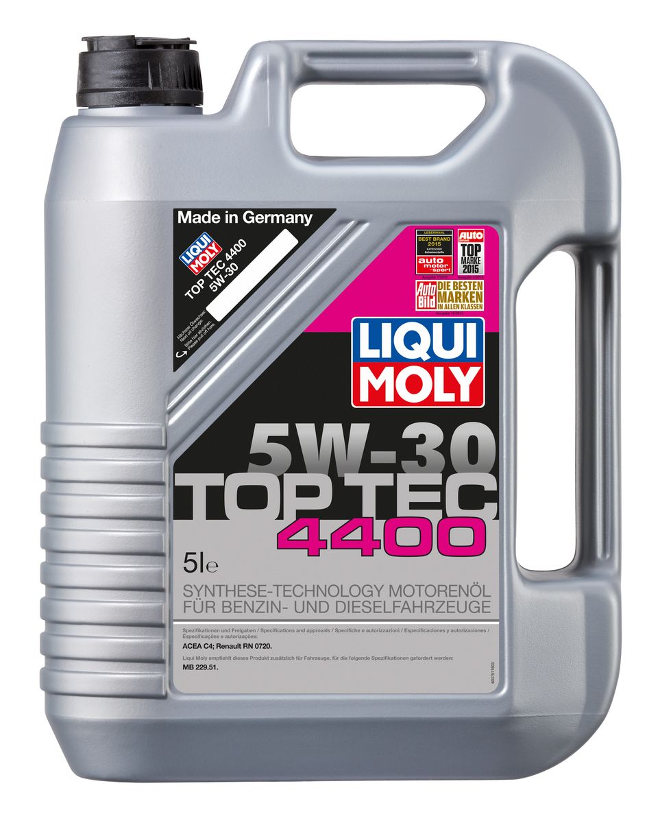 Масло моторное Liqui Moly Top Tec 4400, НС-синтетическое, 5W-30, 5 л2322 Масло моторное Liqui Moly Top Tec 4400, НС-синтетическое, 5W-30, 5 л2322Масло моторное Liqui Moly Top Tec 4400 имеет оригинальный допуск Renault/Nissan. Особо рекомендуется для дизельных двигателей с сажевым фильтром Renault с 2007 модельного года, Nissan - с 2010. HC-синтетическое малозольное (Low SAPS) моторное масло для круглогодичного использования в бензиновых и дизельных двигателях легковых автомобилей. Рекомендуется для современных дизельных двигателей с многоступенчатым катализатором и сажевым фильтром (DPF). Отлично подходит для использования в автомобилях, переоборудованных под использование природного и сжиженного газа (CNG/LPG). В моторных маслах Top Tec используются базовые компоненты, произведенные по новейшим технологиям синтеза и отличающиеся высочайшими защитными свойствами. Масла содержат специальный пакет присадок с пониженным содержанием соединений серы, фосфора и хлора, что обеспечивает совместимость со специфическими системами нейтрализации и обеспечивает минимальные выбросы вредных веществ. Особенности: ...