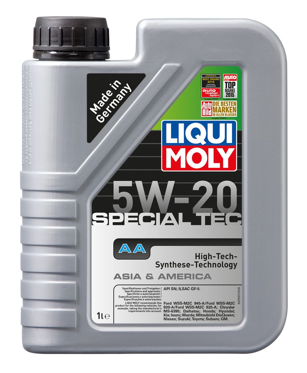 Масло моторное Liqui Moly Special Tec AA, НС-синтетическое, 5W-20, 1 л7620 Масло моторное Liqui Moly Special Tec AA, НС-синтетическое, 5W-20, 1 л7620Масло моторное Liqui Moly Special Tec AA рекомендуется для автомобилей Honda, Mazda, Mitsubishi, Nissan, Daihatsu, Hyundai, Kia, Isuzu, Suzuki, Toyota, Subaru, Ford, Chrysler, GM. Современное HC-синтетическое энергосберегающее моторное масло специально разработано для всесезонного использования в двигателях американских и азиатских автомобилей. Благодаря классу вязкости 5W-20 данное масло отлично подходит для новейших двигателей Honda, произведенных для японского и американского рынков. Базовые масла, полученные по технологии синтеза, и новейшие присадки составляют рецептуру моторного масла с отменной защитой от износа, снижающего расход топлива и масла, обеспечивающего чистоту двигателя и максимально быстрое поступление к трущимся деталям. Особенности: - Быстрое поступление масла ко всем деталям двигателя при низких температурах - Высочайшие показатели топливной экономии - Сокращает эмиссию выхлопных газов - Отличная чистота двигателя ...