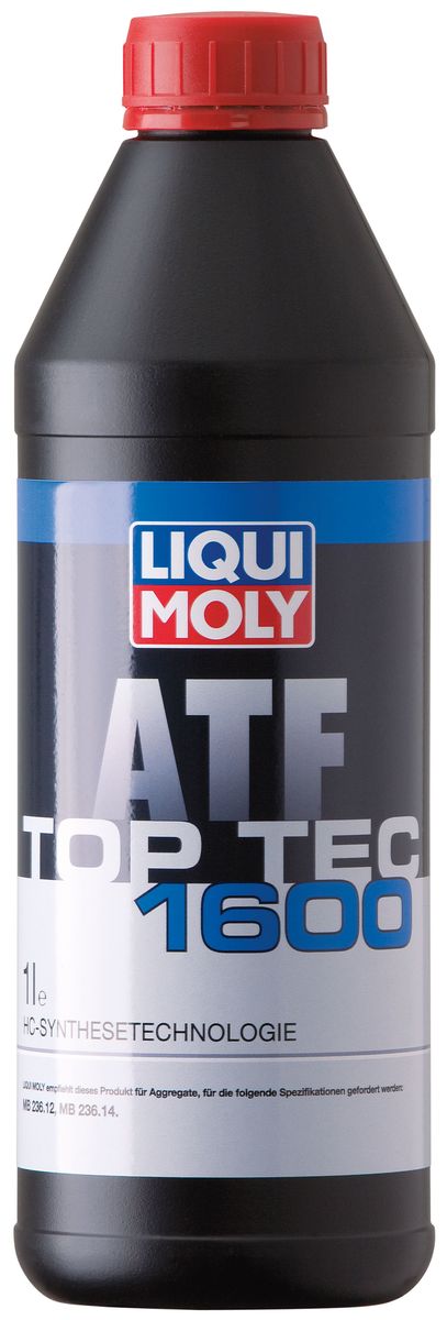 Масло трансмиссионное Liqui Moly Top Tec ATF 1600, НС-синтетическое, 1 л8042 Масло трансмиссионное Liqui Moly Top Tec ATF 1600, НС-синтетическое, 1 л8042Масло трансмиссионное Liqui Moly Top Tec ATF 1600 отвечает самым современным требованиям современных автоматических трансмиссий легковых автомобилей Mercedes-Benz. HC-синтетическая жидкость предназначена для автоматических трансмиссий легковых автомобилей со специальным пакетом присадок как для современных 7-ступенчатых АКПП, так и для 5-ти и 6-стпенчатых коробок передач предыдущих поколений. Top Tec ATF 1600 создано на базе специально отобранных масел HC-синтеза и специального пакета присадок, обеспечивающего четкие переключения передач и отличную совместимость с материалами трансмиссии. Особенности: - Обеспечивает оптимальное значение вязкости при различных температурах - Гарантирует отличную антикоррозийную защиту - Устраняет проблемы переключения Допуск: -MB: 236.14 Соответствие: -MB: 236.12