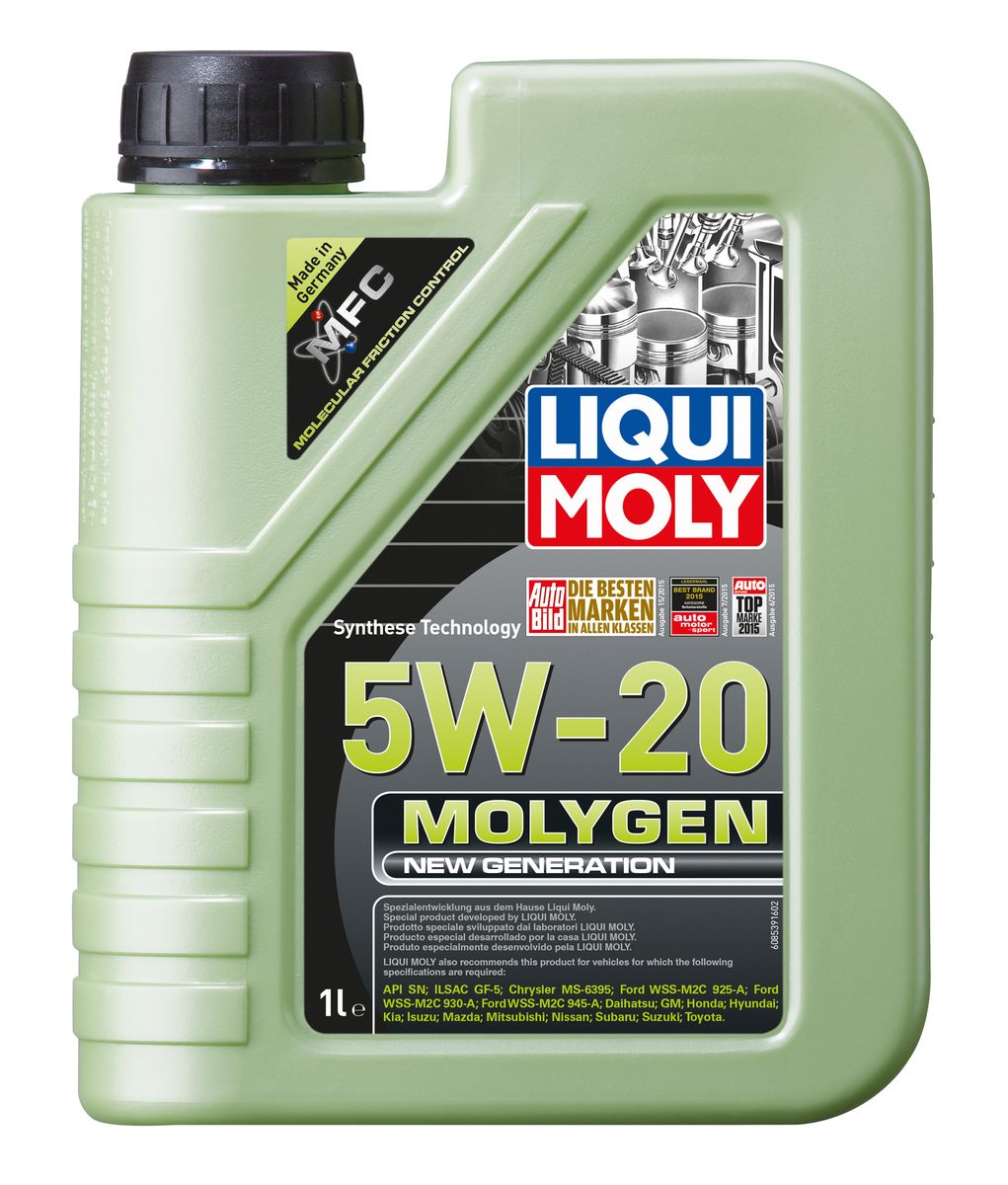 Масло моторное Liqui Moly Molygen New Generation, НС-синтетическое, 5W-20, 1 л8539 Масло моторное Liqui Moly Molygen New Generation, НС-синтетическое, 5W-20, 1 л8539Масло моторное Liqui Moly Molygen New Generation - это маловязкое моторное масло на базе HC-синтетической технологии с фирменным антифрикционным пакетом присадок Molygen, созданным на основе новейшей технологии Molecular Friction Control. Для самых современных автомобилей американского и азиатского рынка, в частности Honda, Toyota, Ford, Chrisler. Экономит до 7% топлива и существенно продлевает ресурс двигателя. Моторное масло удовлетворяет самым современным спецификациям API SN и ILSAC GF-5 и имеет энергосберегающий класс вязкости 5W-20. Особенности: - Наивысшая защита от износа - Высочайшие показатели топливной экономии - Быстрое поступление масла ко всем деталям двигателя при низких температурах - Сокращает эмиссию выхлопных газов - Отличная чистота двигателя - Совместимо с современными системами нейтрализации отработавших газов бензиновых двигателей - Очень низкий расход масла - Цветовой индикатор утечек,...
