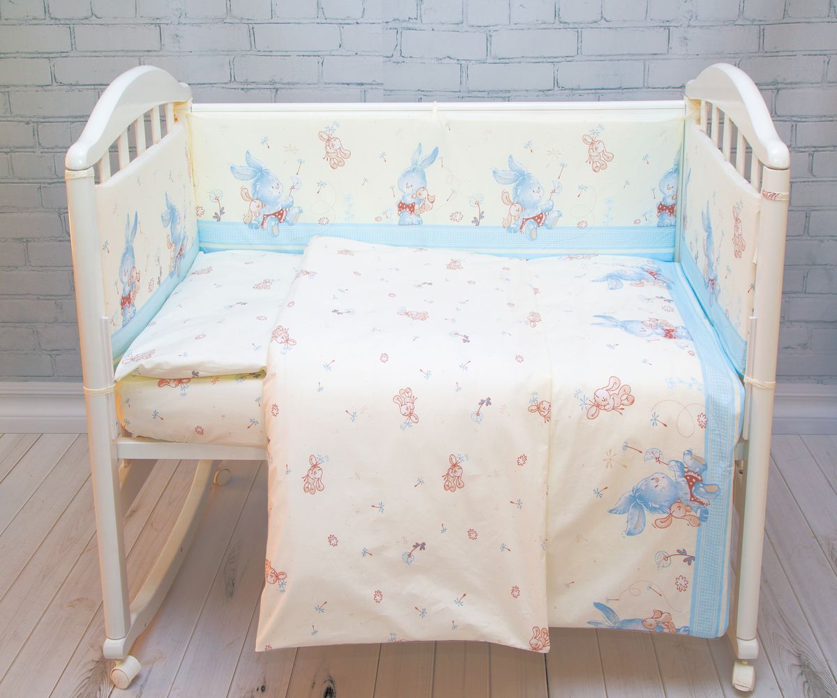 Baby Nice Комплект постельного белья детский Зайка цвет голубойC0151-01_голубой/Зайка Baby Nice Комплект постельного белья детский Зайка цвет голубойC0151-01_голубой/ЗайкаПостельное бельё Baby Nice, сшито из качественной бязи импортного производства. Бельё не деформируется, цвет не выстирывается. Состав комплекта: наволочка 40х60, пододеяльник 112х147, простынь на резинке для матраса 60х120.