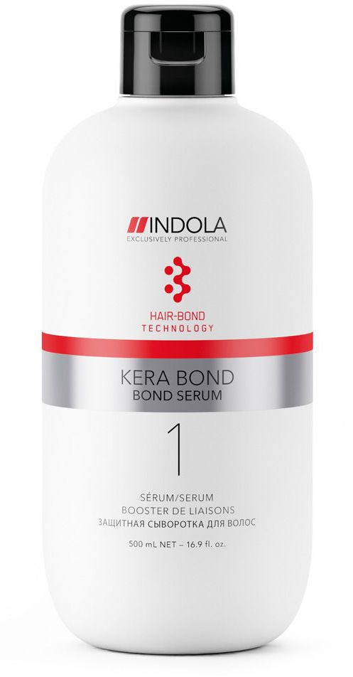Indola Защитная сыворотка Kera Bond 500 мл2076127 Indola Защитная сыворотка Kera Bond 500 мл2076127Двух ступенчатая технология Kera Bond - это инновационная технология Hair Bond Technology, современный ассортимент продуктов против ломкости волос, предотвращающий повреждение волос во время химических процедур и значительно улучшающий качество волос, даже ранее окрашенных. Bond Serum усиливает связи в волосе во время химических процессов и уменьшает ломкость волос при смешивании с обесцвечивающими, осветляющими и красящими системами