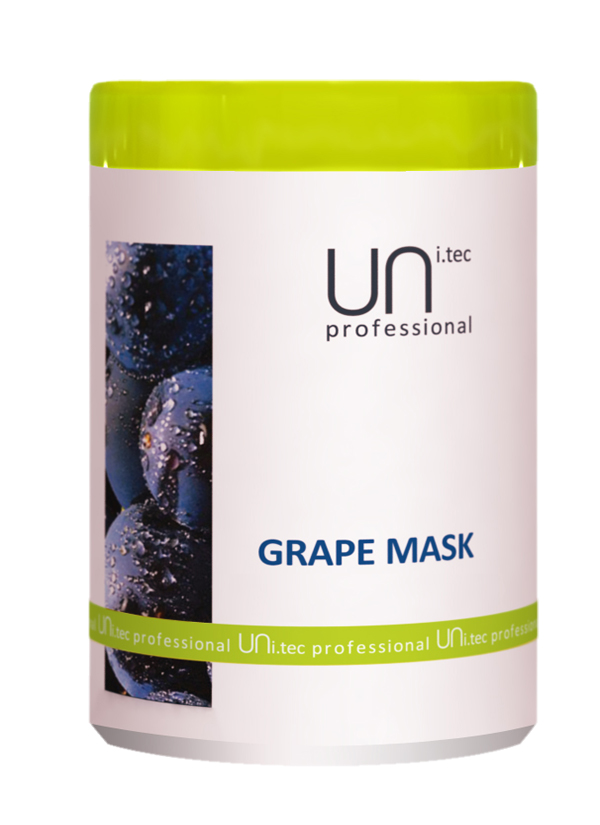 Uni.tec Маска для окрашенных и химически обработанных волос Grape Mask, 1000 млU0005 Uni.tec Маска для окрашенных и химически обработанных волос Grape Mask, 1000 млU0005Действие активных компонентов кондиционирует и питает волосы от корней до кончиков, придавая волосам мягкость и блеск. Предупреждает преждевременное старение волос и пролонгирует стойкость цвета окрашенных волос. Благодаря сочетанию экстракта винограда, пальмового масла и глицина сои, обработанные волосы восстанавливаются, одновременно получая ультра увлажнение и защиту от УФ- повреждений. Применение: Нанести на чистые, вымытые волосы легкими массирующими движениями по всей длине, распутать если нужно. Для усиления действия оставить на 3 минуты, тщательно смыть теплой водой.