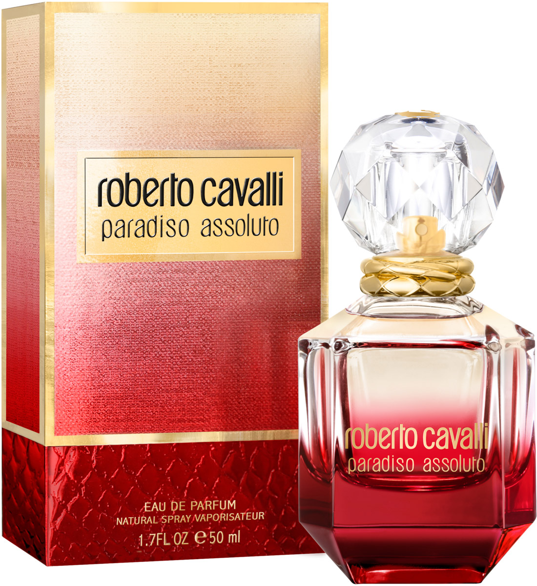 Roberto Cavalli Paradiso Assoluto женская Парфюмерная вода 50 мл75997041000 Roberto Cavalli Paradiso Assoluto женская Парфюмерная вода 50 мл75997041000Флакон аромата Paradiso Assoluto в форме красного бриллианта выполнен из стекла и увенчан крышкой в виде кристалла. Металлические кольца на горлышке флакона напоминают о любимых брендом анималистичных принтах.