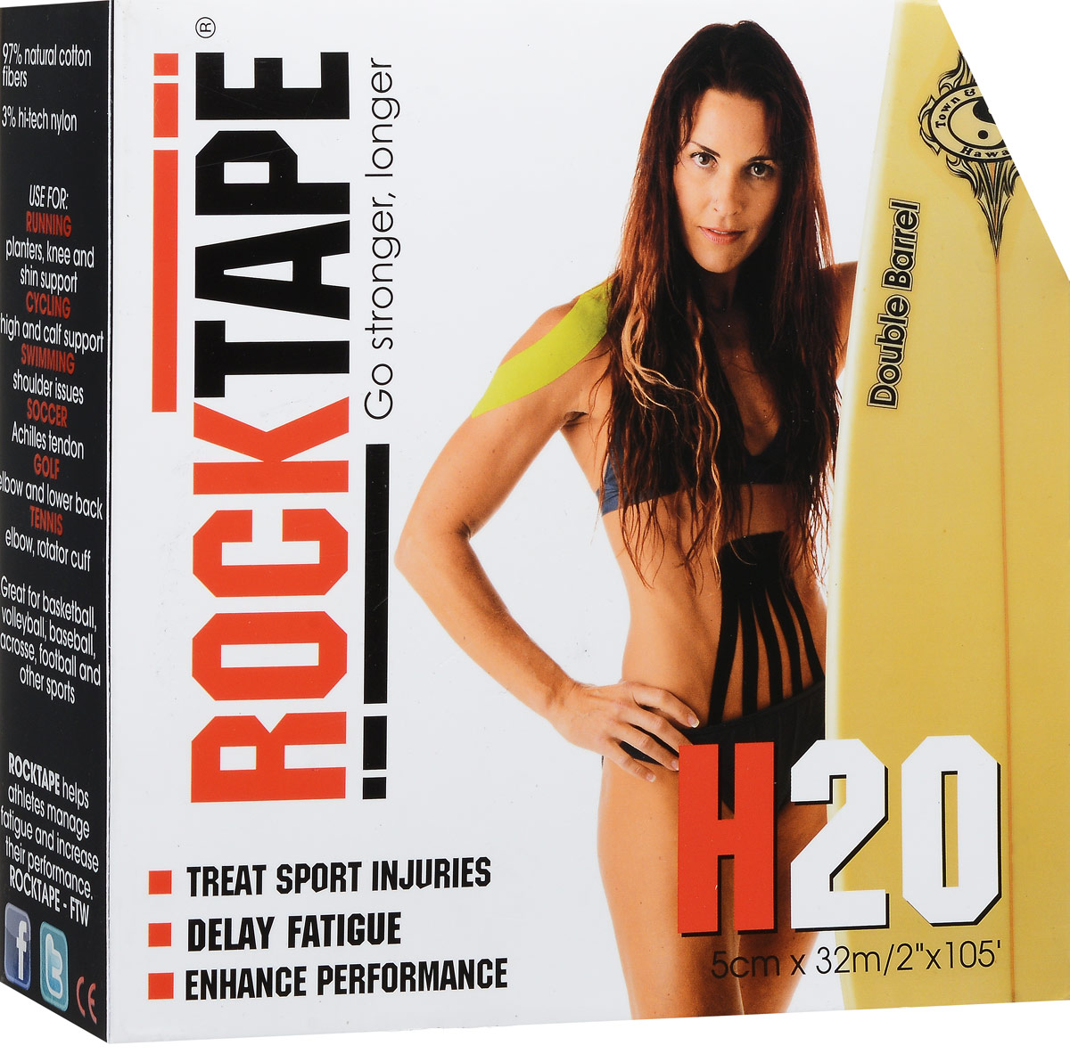 Кинезиотейп Rocktape Bulk H2O, цвет: черный, белый, 5 см х 32 мRCT100-BKLH2O-LG Кинезиотейп Rocktape Bulk H2O, цвет: черный, белый, 5 см х 32 мRCT100-BKLH2O-LGКинезиотейп Rocktape Bulk H2O, выполненный из хлопка и нейлона, был создан специально для водных видов спорта - его клеевая основа еще более стойкая и выдерживает многочасовые пребывания в воде, при этом тейп не теряет свои свойства и продолжает поддерживать спортсмена в течение нескольких дней и в любых условиях. Изделие имеет плотную волнообразную структуру ткани. Не содержит латекса и цинка, водостойкий. Кинезиотейп носится до 5 дней, не теряя своих свойств. 180% эластичности.