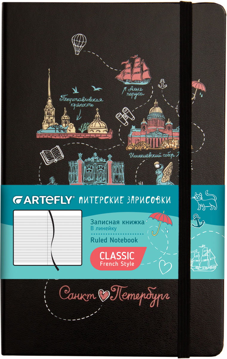 Artefly Записная книжка Питерские зарисовки 84 листа в линейку8354С Artefly Записная книжка Питерские зарисовки 84 листа в линейку8354СЗаписная книжка Artefly Питерские зарисовки будет всегда под рукой для записи нужной информации или важных мыслей.Внутренний блок состоит из 84 листов в линейку.Записная книжка имеет закругленные углы и кармашек на внутренней стороне обложки.Благодаря своему размеру книжка легко поместится в карман или небольшую сумку.