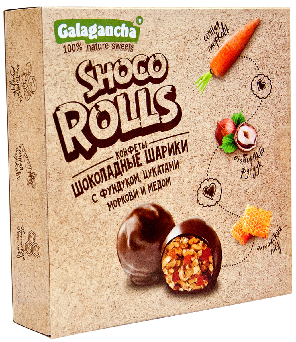 Galagancha Shoco Rolls мягкий грильяж с фундуком, 135 го0000007711 Galagancha Shoco Rolls мягкий грильяж с фундуком, 135 го0000007711100% натуральные; сниженное содержание сахара; ручная работа; идеально обжаренный фундук в сочетании с цукатами моркови сорта Шантане с настоящим алтайским медом; Galagancha - может быть превосходным подарком, а может быть приятными минутами домашнего вечера, а может быть… Уважаемые клиенты! Обращаем ваше внимание, что полный перечень состава продукта представлен на дополнительном изображении.