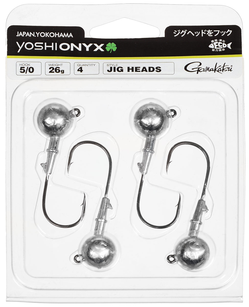 Джиг-головка Yoshi Onyx, крючок Gamakatsu 5/0, 26 г, 4 шт98016 Джиг-головка Yoshi Onyx, крючок Gamakatsu 5/0, 26 г, 4 шт98016Джиг-головки Yoshi Onyx предназначены в первую очередь для донной спиннинговой ловли - джиг спиннинга. Джиг головками оснащаются всевозможные мягкие приманки: виброхвосты, твистеры, силиконовые рачки и черви. Возможно их применение и с естественными насадками, к примеру, при ловле судака бортовой удочкой на мертвую рыбку или кусочки рыбы. Джиг-головка оснащена крючком Gamakatsu. Такой крючок прекрасно пробивает жесткую пасть крупного судака, щуки и сома. Вес: 26 г. Количество: 4 шт. Крючок: Gamakatsu 5/0.