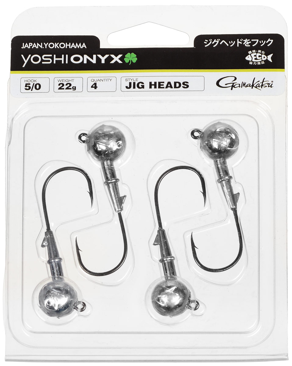 Джиг-головка Yoshi Onyx, крючок Gamakatsu 5/0, 22 г, 4 шт98014 Джиг-головка Yoshi Onyx, крючок Gamakatsu 5/0, 22 г, 4 шт98014Джиг-головки Yoshi Onyx предназначены в первую очередь для донной спиннинговой ловли - джиг спиннинга. Джиг головками оснащаются всевозможные мягкие приманки: виброхвосты, твистеры, силиконовые рачки и черви. Возможно их применение и с естественными насадками, к примеру, при ловле судака бортовой удочкой на мертвую рыбку или кусочки рыбы. Джиг-головка оснащена крючком Gamakatsu. Такой крючок прекрасно пробивает жесткую пасть крупного судака, щуки и сома. Вес: 22 г. Количество: 4 шт. Крючок: Gamakatsu 5/0.