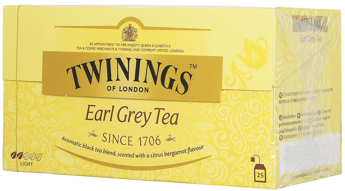 Twinings Earl Grey чай черный в пакетиках, 25 шт02288 Twinings Earl Grey чай черный в пакетиках, 25 шт02288Чай Twinings - это истинно английский напиток премиум-класса, который выпускается одним из лидеров международного рынка чая. Компания была основана в 1706 Томасом Твайнингом, который открыл свой частный чайный салон в Лондоне, на улице Стрэнд. Начните день с чашки душистого напитка и ощутите прилив сил и хорошего настроения.