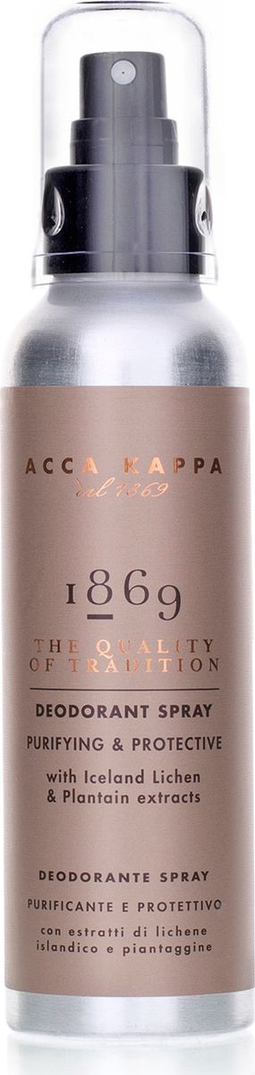 Acca Kappa Дезодорант-спрей 1869 125 млFS-00897 Acca Kappa Дезодорант-спрей 1869 125 млFS-00897Очищающий и защитный дезодорант с экстрактами исландского лишайника и подорожника. Он позволяет коже дышать, и в то же время надолго устраняет запах.
