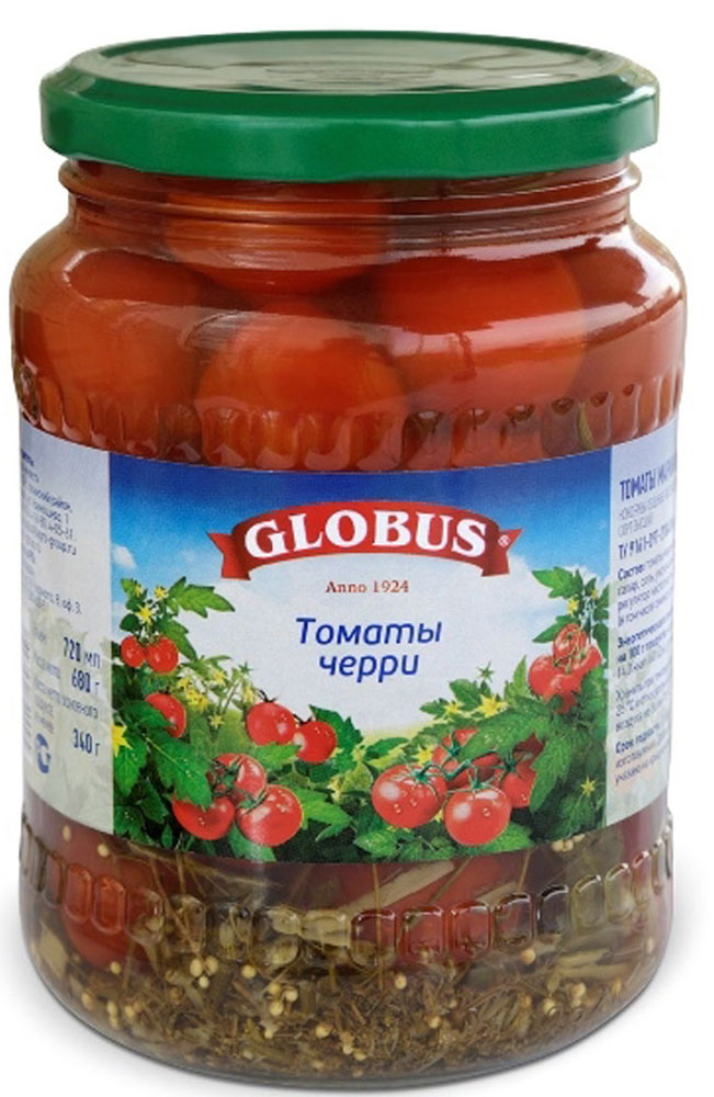 Globus томаты черри, 680 г0120710 Globus томаты черри, 680 г0120710Интересно, что свое название миниатюрные черри получили благодаря своему сходству с вишней. Данные помидоры многим полюбились за их удобный маленький аппетитный размер. Многие хозяйки используют такие аккуратненькие маринованные плоды в качестве украшения для праздничных блюд.Вкуснейшие томаты Globus можно использовать как самостоятельную закуску.