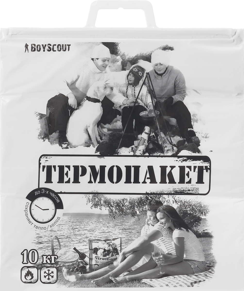 Термопакет Boyscout, до 10 кг, 42 х 45 см61435 Термопакет Boyscout, до 10 кг, 42 х 45 см61435Удобный и практичный термопакет многоразового использования Boyscout изнутри покрыт специальным отражающим материалом и создан для того, чтобы как можно дольше сохранить еду свежей. Пакет предназначен для транспортировки и хранения горячих/холодных продуктов. Надежные пластиковые застежки удобны в использовании, позволяют быстро закрыть пакет и не дадут ему случайно открыться. Стильный черно-белый принт делает этот пакет оригинальным и ярким аксессуаром. Размер: 42 см х 45 см. Максимальный вес: 10 кг.