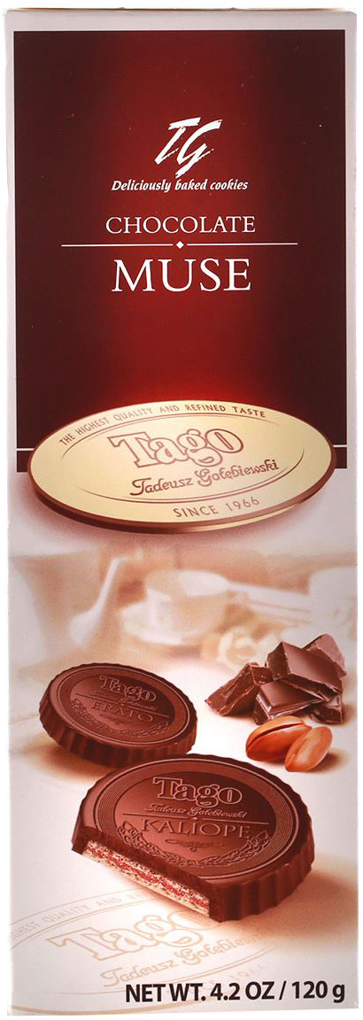 Tago Шоколадная муза Вафли с какао-ореховым вкусом, 120 г3.32.03 Tago Шоколадная муза Вафли с какао-ореховым вкусом, 120 г3.32.03Вафли с какао-ореховым кремом от Tago - прекрасный десерт к чаю.