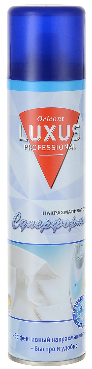 Накрахмаливатель Luxus Professional Суперформа, аэрозоль, 400 мл68/5/3 Накрахмаливатель Luxus Professional Суперформа, аэрозоль, 400 мл68/5/3Эффективное средство для накрахмаливания белья и придания формы Люксус (Luxus) . Поможет быстро и удобно накрахмалить даже пересохшее белье. Препятствует быстрому загрязнению белья, сохраняет вещи в отличном состоянии. Не препятствует воздухообмену. Не оставляет разводов на ткани, подходит как для цветных, так и для белых тканей. Не оставляет нагар на утюге. Безопасно для кожи человека. Характеристики:Объем: 400 мл. Артикул: 16272. Изготовитель: Германия. Товар сертифицирован.