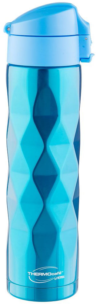 Термос Thermocafe By Thermos, цвет: голубой, 0,5 л. TTF-503-B272782 Термос Thermocafe By Thermos, цвет: голубой, 0,5 л. TTF-503-B272782Необычный рельефный 3D термос покрыт множеством выпуклых ромбов. Термос из нержавеющей стали. Пластиковая крышка-пробка снабжена фиксатором от случайного открытия, откидывается полностью и фиксируется.