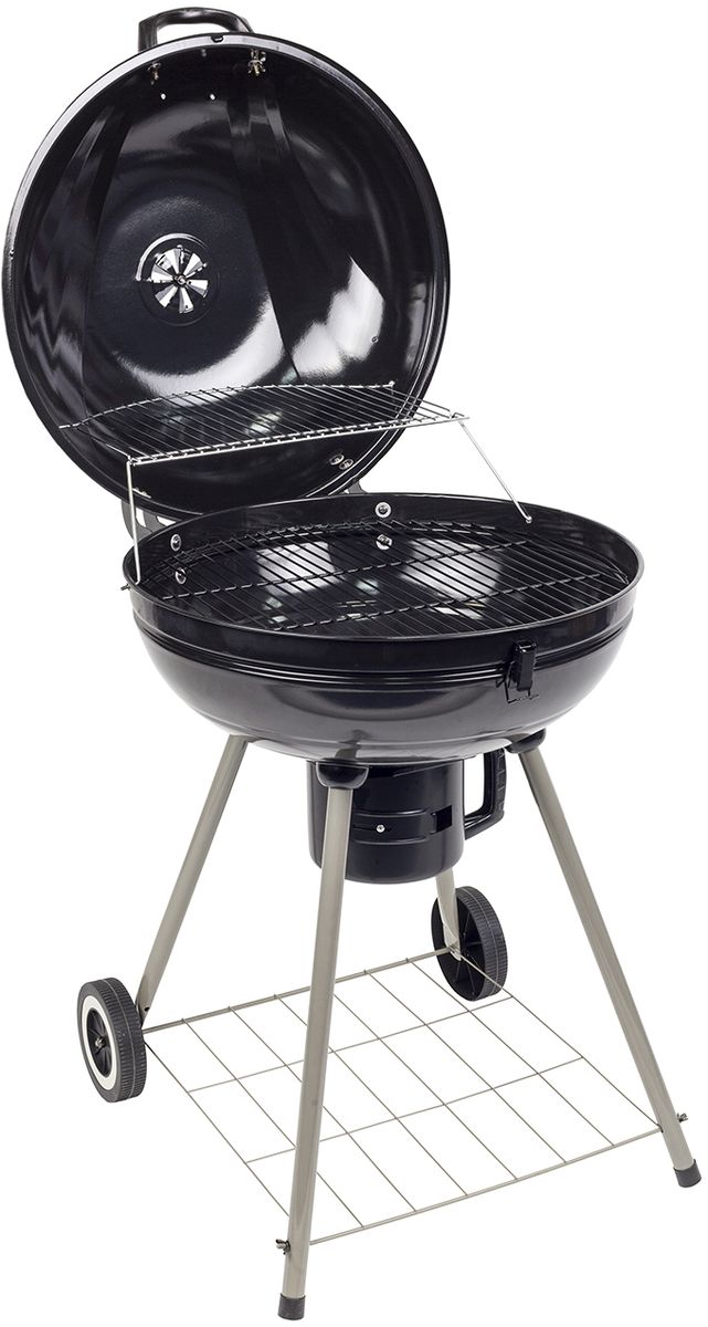 Угольный гриль Go Garden Barbeque 56, круглый, 575 х 635 х 940 мм50133 Угольный гриль Go Garden Barbeque 56, круглый, 575 х 635 х 940 мм50133Большой круглый гриль-барбекю Go Garden Barbeque 56- отличное решение для дачи или загородного дома. Данный гриль-барбекю можно использовать круглый год: он неприхотлив, мобилен и удобен в использовании. Классический гриль-барбекю круглой формы максимально удобен и эффективен в приготовлении пищи - мясо, рыбу или овощи можно не просто жарить, но и тушить без опасности возникновения открытого огня, просто закрыв крышку гриля-барбекю. Дополнительная внутренняя хромированная решетка помогает сортировать уже готовую пищу или разогревать ее в щадящем режиме, а съемный, удобный и практичный золосборник облегчает чистку гриля-барбекю. - Крышка гриля-барбекю в открытом положении удобно открывается назад и фиксируется на петлях; - Закрыв крышку, можно немного притушить мясо, а также избежать опасности возникновения открытого огня; - Корпус и грилевая решетка покрыты жаропрочной фарфоровой эмалью; - Дополнительная складывающаяся хромированная решетка для разогрева...
