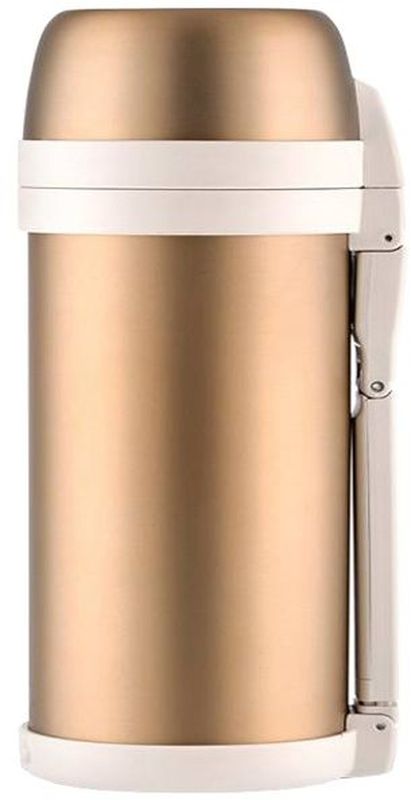 Термос Thermos, цвет: золотой матовый, 1,4 л. FDH-1405429049 Термос Thermos, цвет: золотой матовый, 1,4 л. FDH-1405429049Термос из нержавеющей стали FDH предназначен для длительного сохранения температуры горячего и холодного . Такие показатели достигаются благодаря технологии производства глубокого вакуума. Этот термос легок и компактен. Используется технология уменьшения веса изделия при увеличении объема внутренний колбы. Термос с комбинированным горлом предназначен для еды и напитков. Удобная в использовании стильная пробка из высококачественного пластика с откидной крышкой. Термос укомплектован дополнительной пластиковой чашкой. Складная ручка и ремень для переноски.